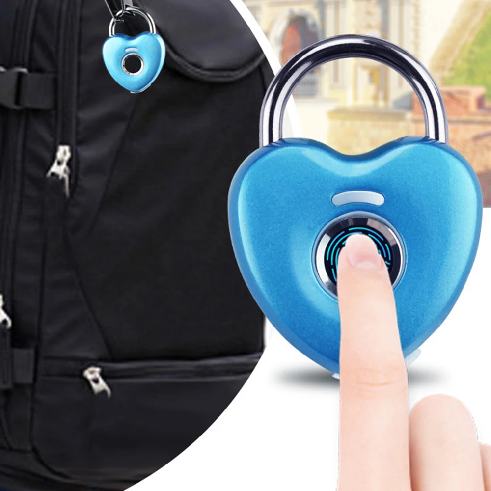 

Mini Heart Fingerprint Padlock Bag Luggage Traveling Anti-Theft Safe locks Lover Birthday Gift Rechargeable USB Door Lockers