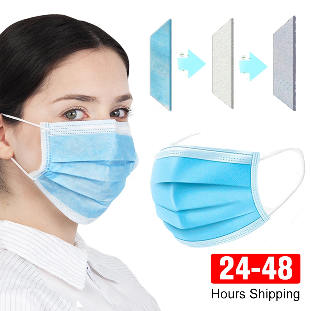 Black Masks 3-layer Mask Face Masks Melt Blown Cloth Disposable Anti-Dust Protective Masks Earloops Mouth Mask Mascarillas