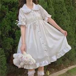 Dress Women Summer Harajuku College Ulzzang Simple Sweet Lolita Style Kawaii White All-match Preppy Pure Tender Ins Empire Daily