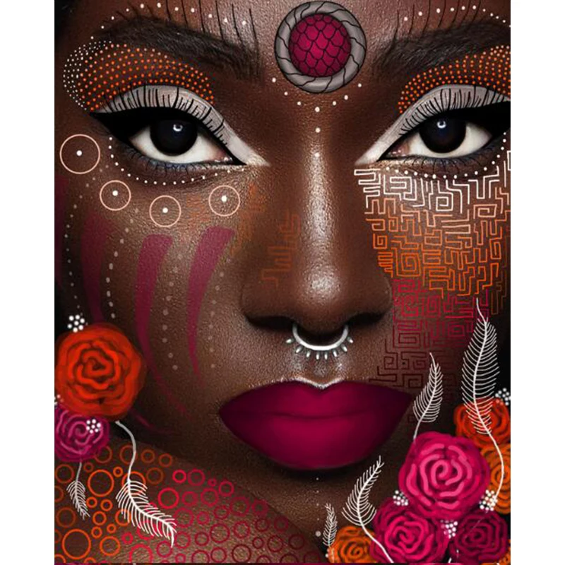 

African Woman Diamond Painting Number Full Drill Square Diamant Mosaic Lady Needlework Diamond Embroidery Icon Home Decoration