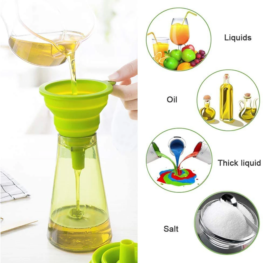 3 pc Silicone Collapsible Foldable Funnel  Household Kitchen Cooking Tools Portable Wine Mini Portable Oil Pot Funnel