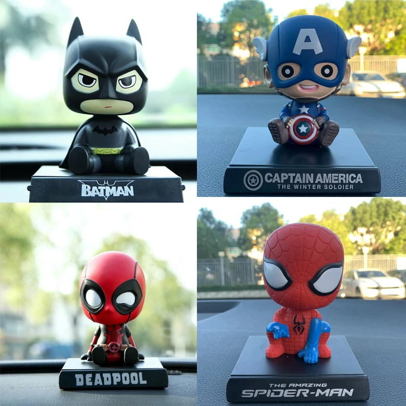 Kawaii 12CM Anime Plastic Marvel Shaking Head Car Decoration Action Figure Toys Spiderman Captain Deadpool Groot Gift Toy