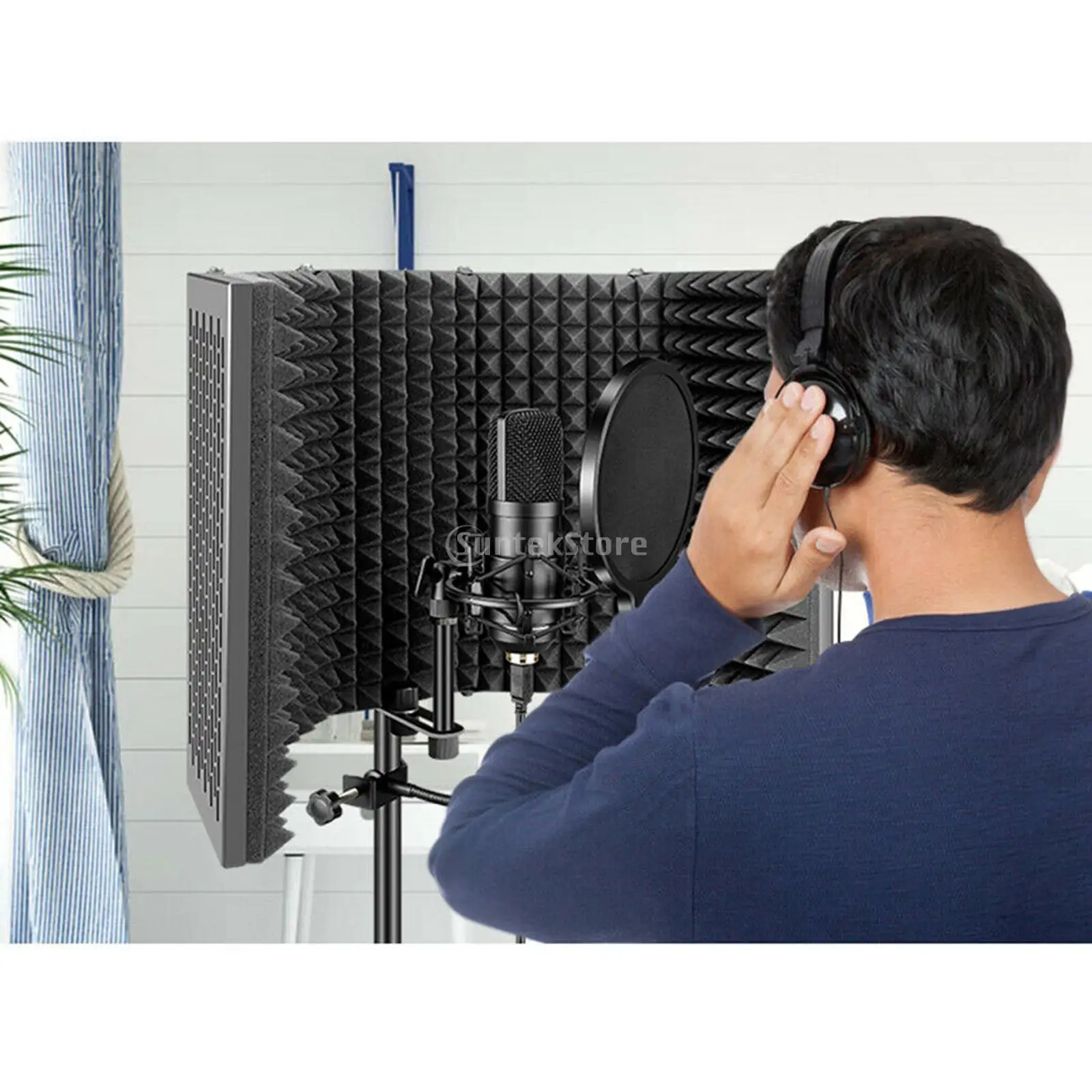 New Adjustable 5 Panel Microphone Isolation Shield Vocal Booth Professional Recording Foam Panel for Recording Sound Broadcast