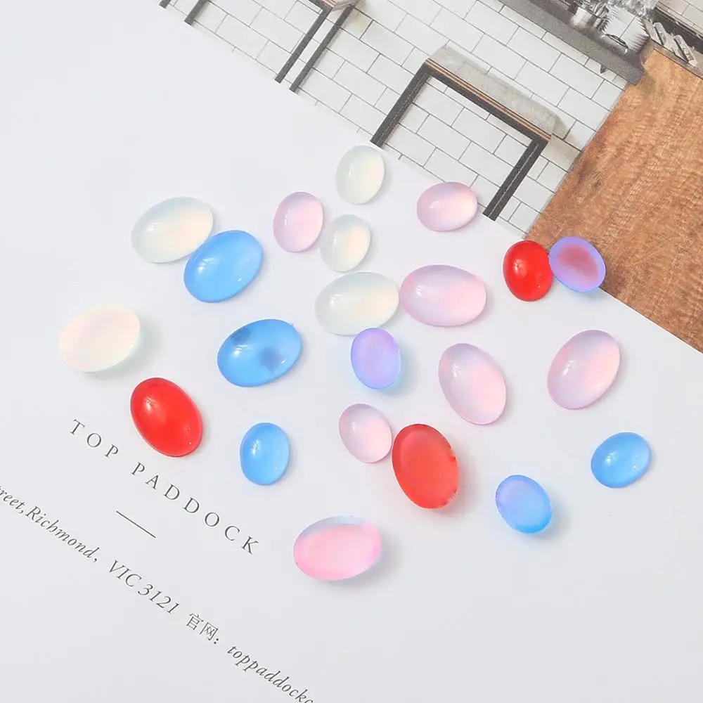 10Pcs/Lot 8mm 10mm Resin Cat Eye Oval Flat Back Clear Glass Cabochon Findings DIY Pendant Jewelry Making Materials Supplies