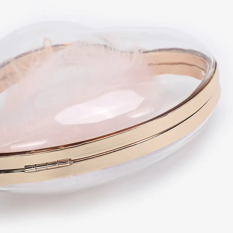 Transparent Handbag Women\'s Acrylic Clutch Bag Heart Shape Feather Sweet Wedding Purse for Bridal Chain Shoulder Bag ZD1620