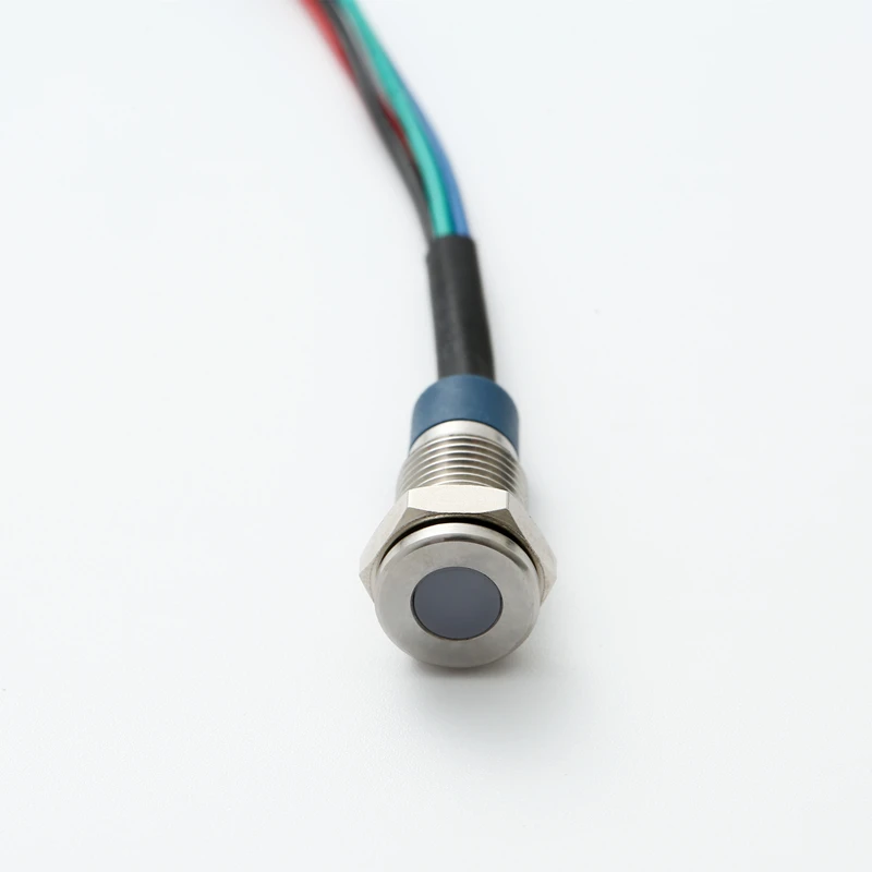 ELEWIND flat head 8mm 10MM 12MM metal IP67 sealed RGB three color led indicator light  signal pilot  lamp with 15cm cable