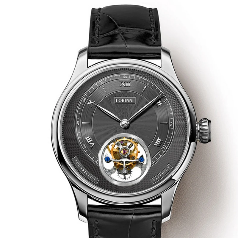 

LOBINNI Men Tourbillon Watch Luxury 42mm Manual Winding Mechanical Wristwatch Sapphire Mirror Skeleton Dial