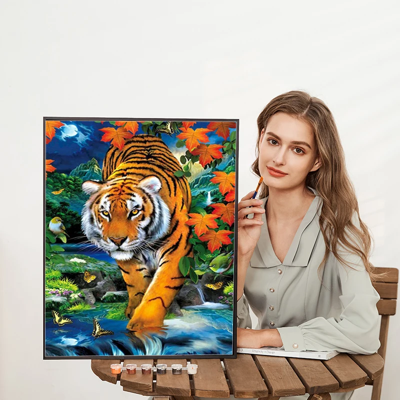 GATYZTORY Paint By Numbers For Adults Tiger Oil Painting Frame Coloring By Number Animal Pictures Modern Home Decors Unique Gift