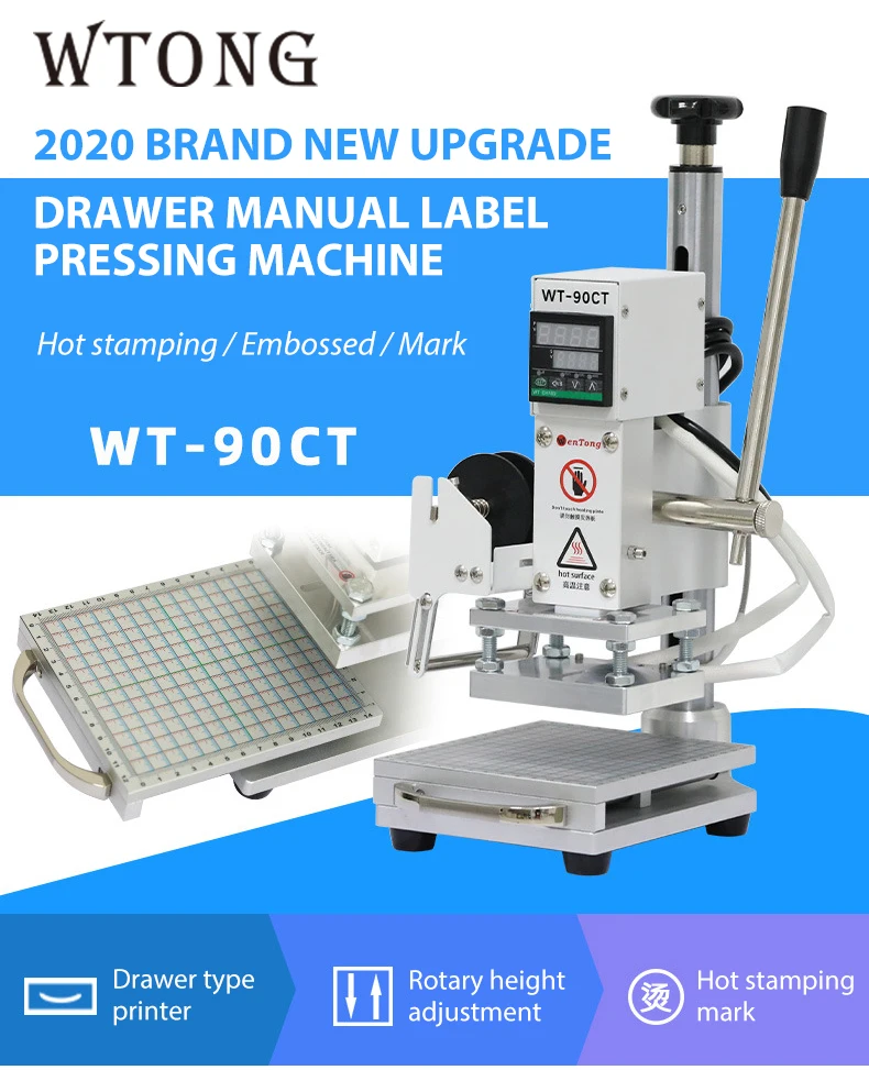 WTONG 90CT hot foil stamping machine heat press machine for leather PU paper pvc bronzing machine