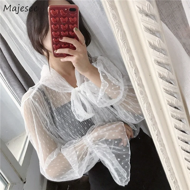 Blouse Women Design Sheer Female Tops All-match Minimalist Cozy Korean Version Elegant Hot Selling Students Daily Simple Retro