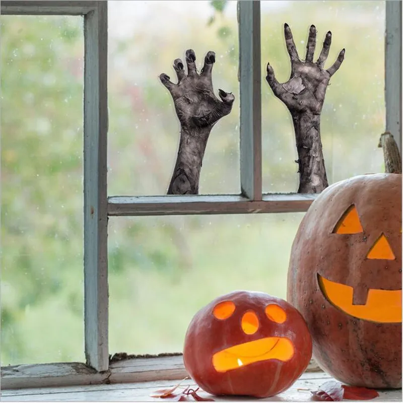 1PCS Halloween Devil Hand Wall Sticker For Halloween White Film With Glue Help Me Hand Sticker Window Sticker 21*30CM