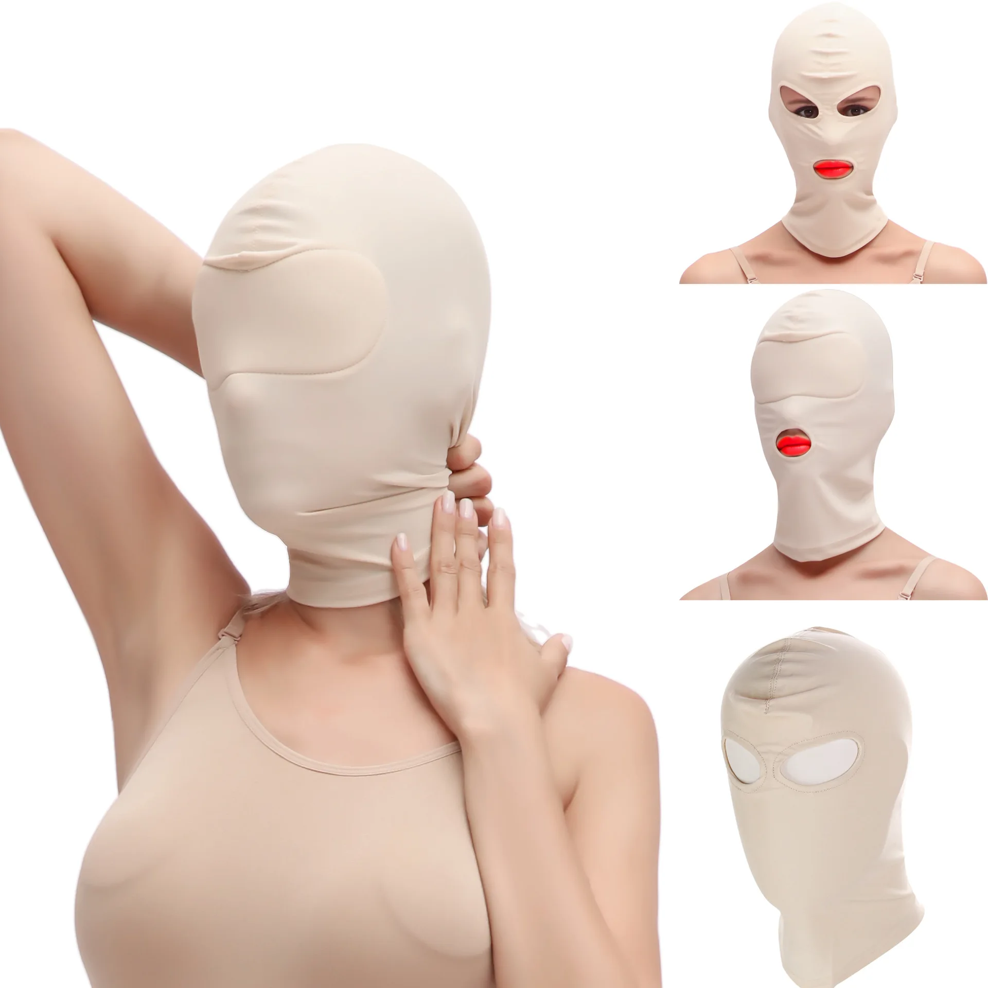 Role Play Costume With Full Face Mask Hood For Cosplay Halloween Sexy Lingerie Party,Open Eyes And Mouth Headgear,Intimacy Goods