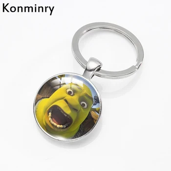 Cartoon Shrek Keychain Handmade Round Dome Cabochon Glass Pendant Key Chains Keyring Jewelry Accessories