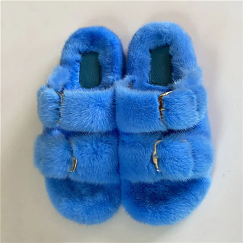 Winter Fashion Fur Slippers Luxury Women Indoor Slippers Outdoor Casual Warm Fluffy Slippers Ladies Flat Shoes Mink Fur Slippers