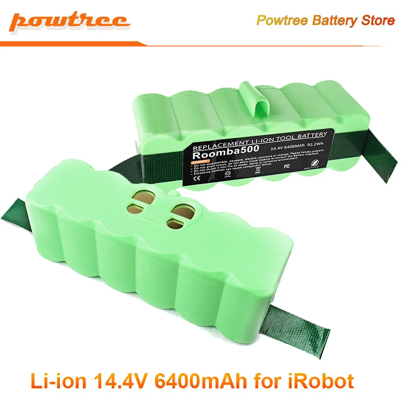 Powtree 6400mAh 14.4V ليثيوم أيون بطارية قابلة للشحن ل اي روبوت رومبا 500 550 620 650 760 770 800 سلسلة مكنسة كهربائية البطارية