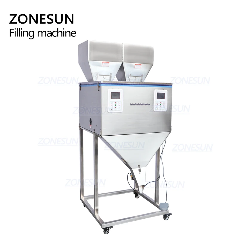 ZONESUN Bubuk Biji Kopi Kantong Sachet Oatmeal Mesin Pengisi Berat Badan Getaran dengan Gerbong Ganda