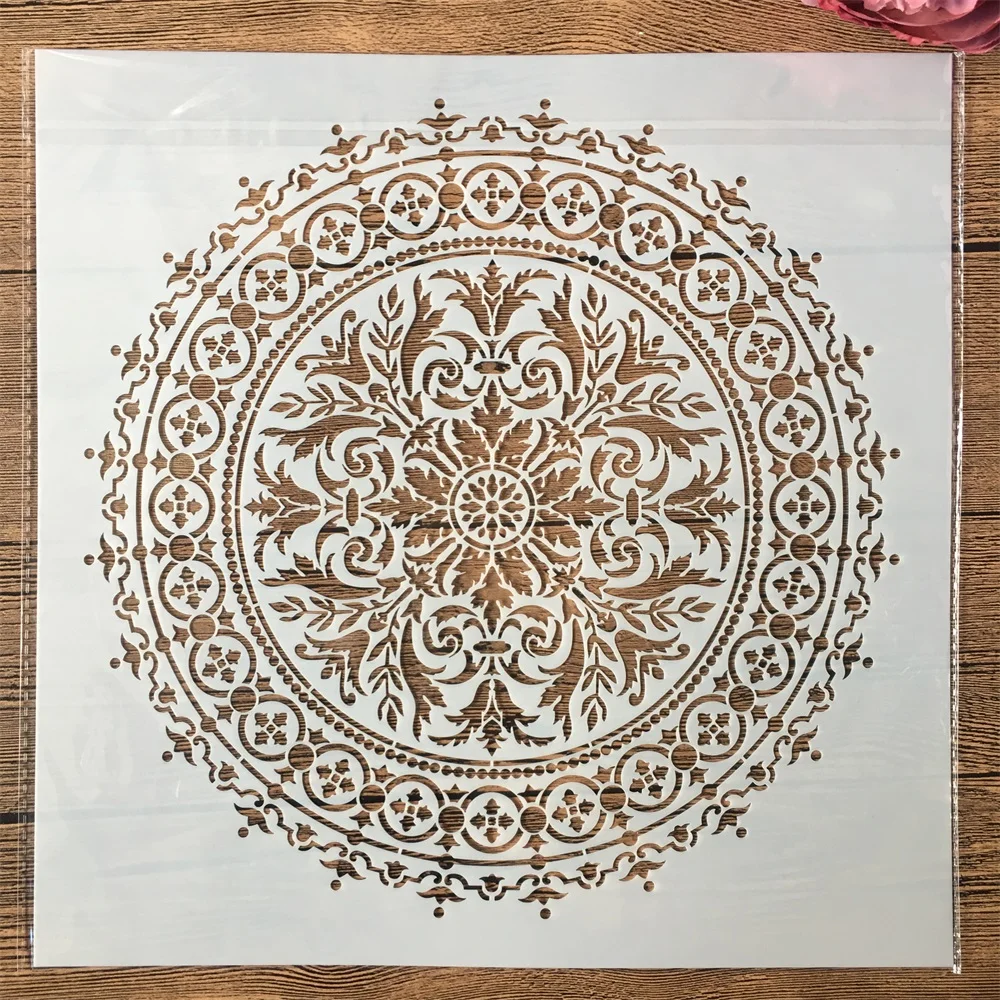 Pochoir de Mandala géométrique pour décoration, grand modèle de 30x30cm pour travaux manuels, Scrapboooking, coloriage, album à illustrer, cercle à