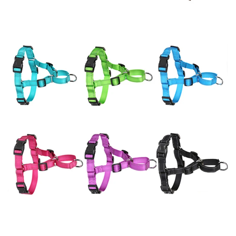Arnés frontal de nailon para perro Pug, ajustable, reflectante, color azul y negro, fácil de caminar