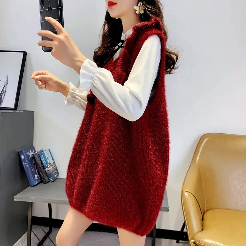 

V-neck knitted vest vest loose sweater outer jacket women coat Hong Kong flavor retro spring autumn new fashion knitted sweater