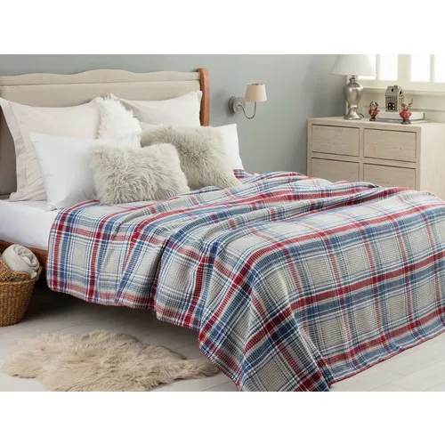 Madame Coco Odline Double Personality Plaid Cotton Blanket-Indigo/Gray