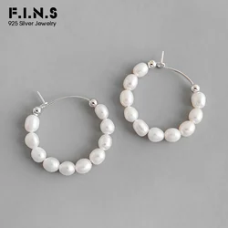 F.I.N.S Korean S925 Sterling Silver Earrings INS Freshwater Pearl Beaded Hoop Earrings Female Earings Fashion Jewelry