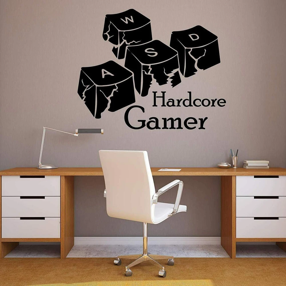 Hardcore Gamer Wall Sticker kids boys girls man cave PC keyboard keys Gaming Keyboard Wall Decal Vinyl games room Decor C452