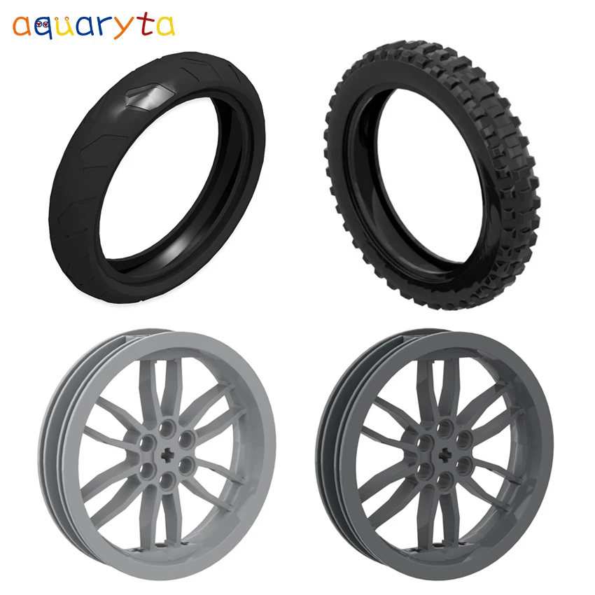 

AQUARYTA 4pcs Technology Building Block 75x17mm Wheel Hub and Tire of Different Sizes Compatible 88517 11957 88516 DIY Toy Gift