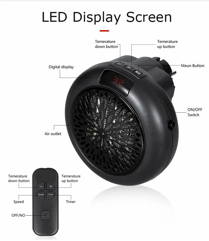 Potente Mini riscaldatore elettrico Plug-in da 600W ventilatore presa a muro riscaldamento rapido ventilatore aria scaldino invernale per l'home Office