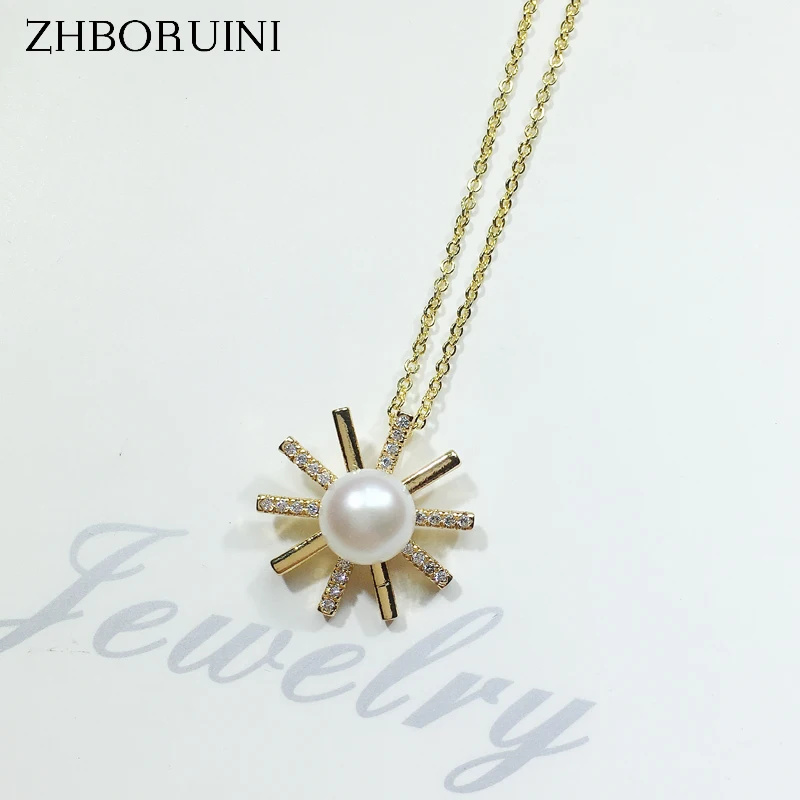 ZHBORUIN New Pearl Necklace Real Natural Freshwater Pearl Gold Sliver Color Sunlight Choker Necklace Pendant For Women Gift