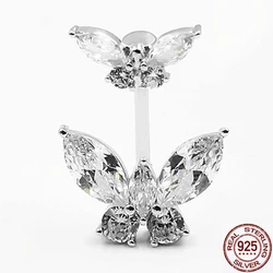 Cubic zirconite crystal butterfly belly button navel piercing for women 925 sterliing silver hypoallergenic body bar jewelry