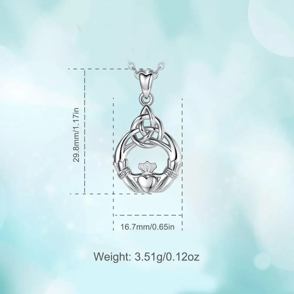 Eudora 100% 925 Sterling Silver Necklace Celtics Knot Claddagh Pendant Charm Necklaces Women Fashion Jewelry Surprise Gift D189