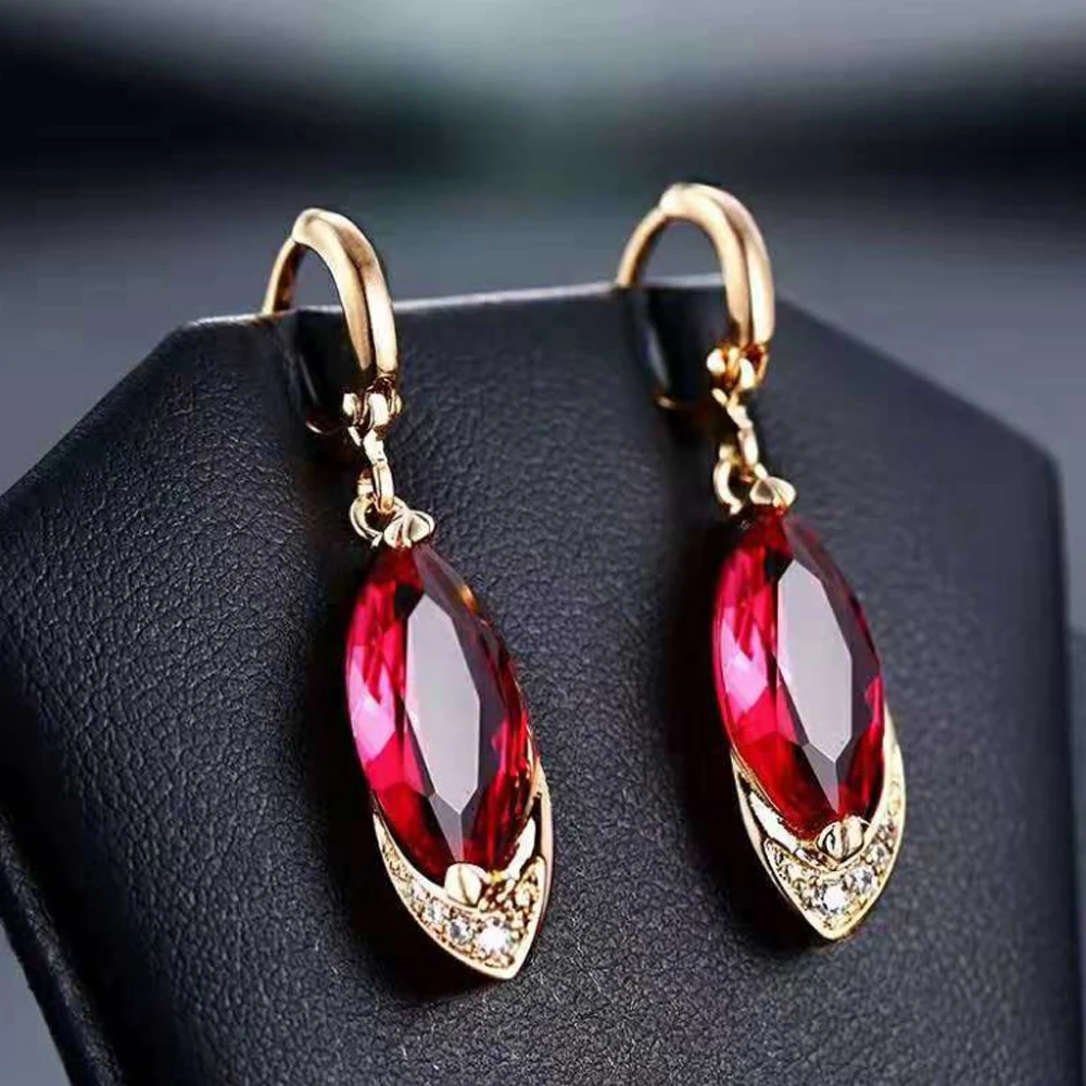 Rose Red Crystal Earrings Women Long Earrings Female Ears Rhinestone Jewelry Accessories