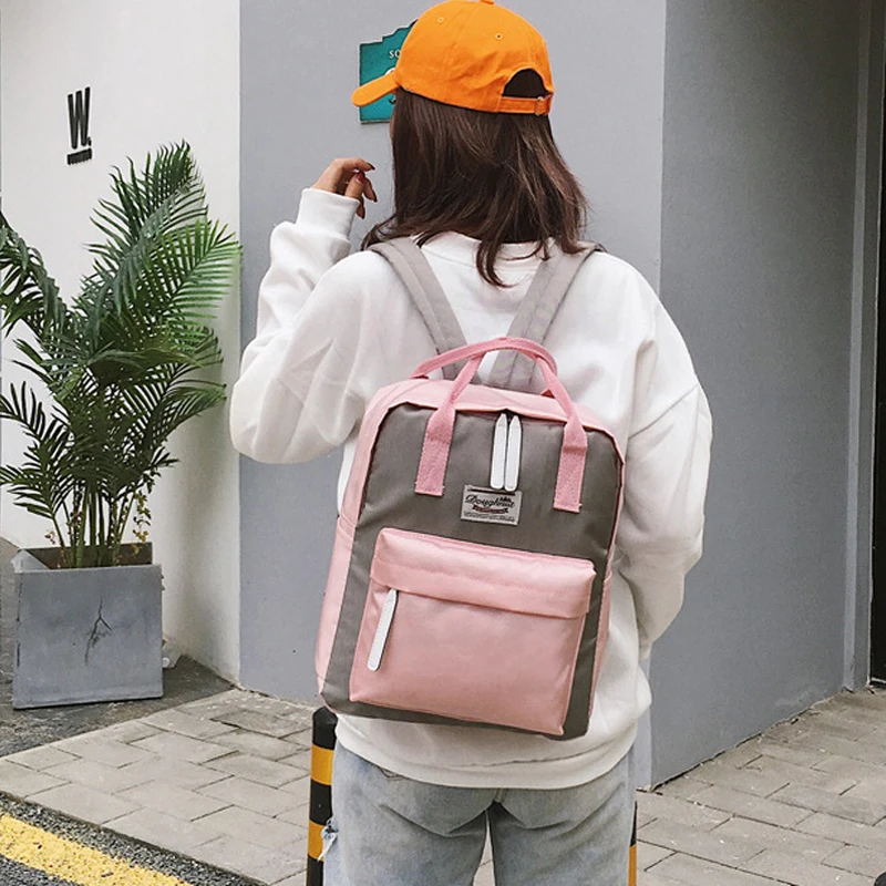 Candy Color Waterproof School Bags for Teenagers Girls Canvas Women Backpacks Big Cute Laptop Backpack Patchwork Kawaii Back Bag