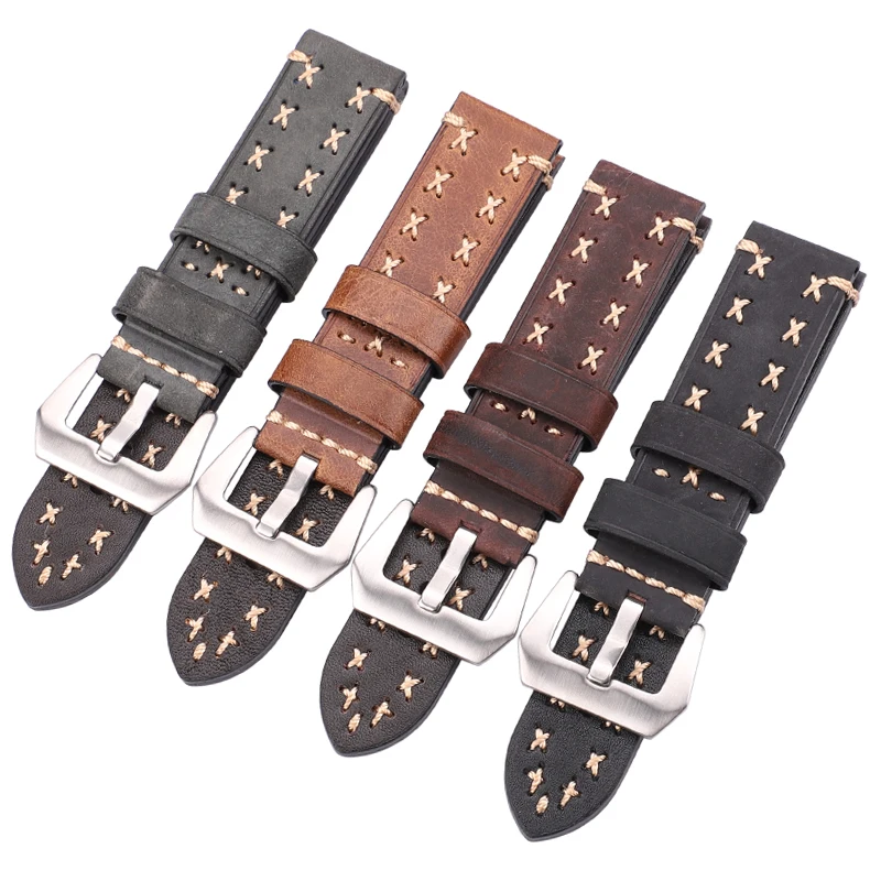 Handmade Watchbands 22 24mm Italian Leather Vintage Watch Band Strap Women Men Brown Black Green Coffee Watch Accessories