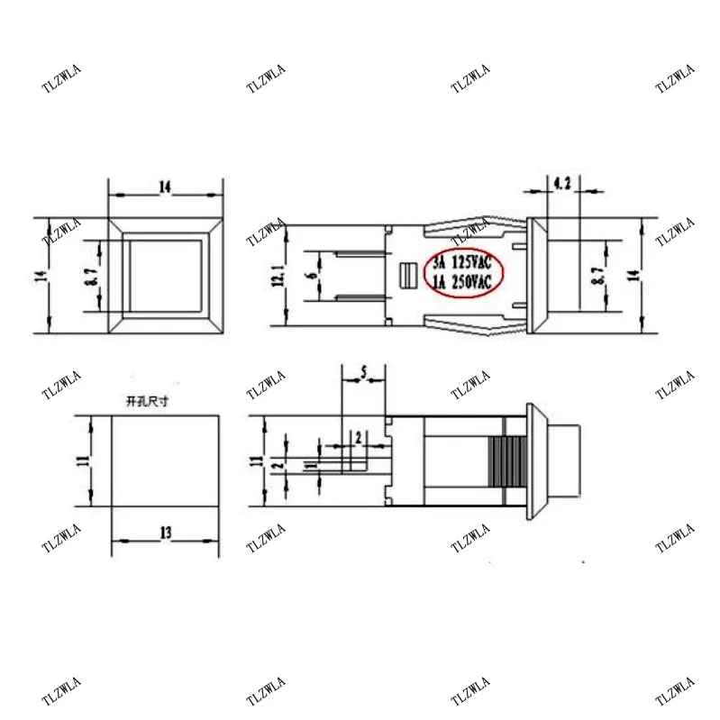 10PCS DS-429 NO Reset Switch Square Momentary Switch NC DS-431 3A/125VAC Self-locking Push Button Switch