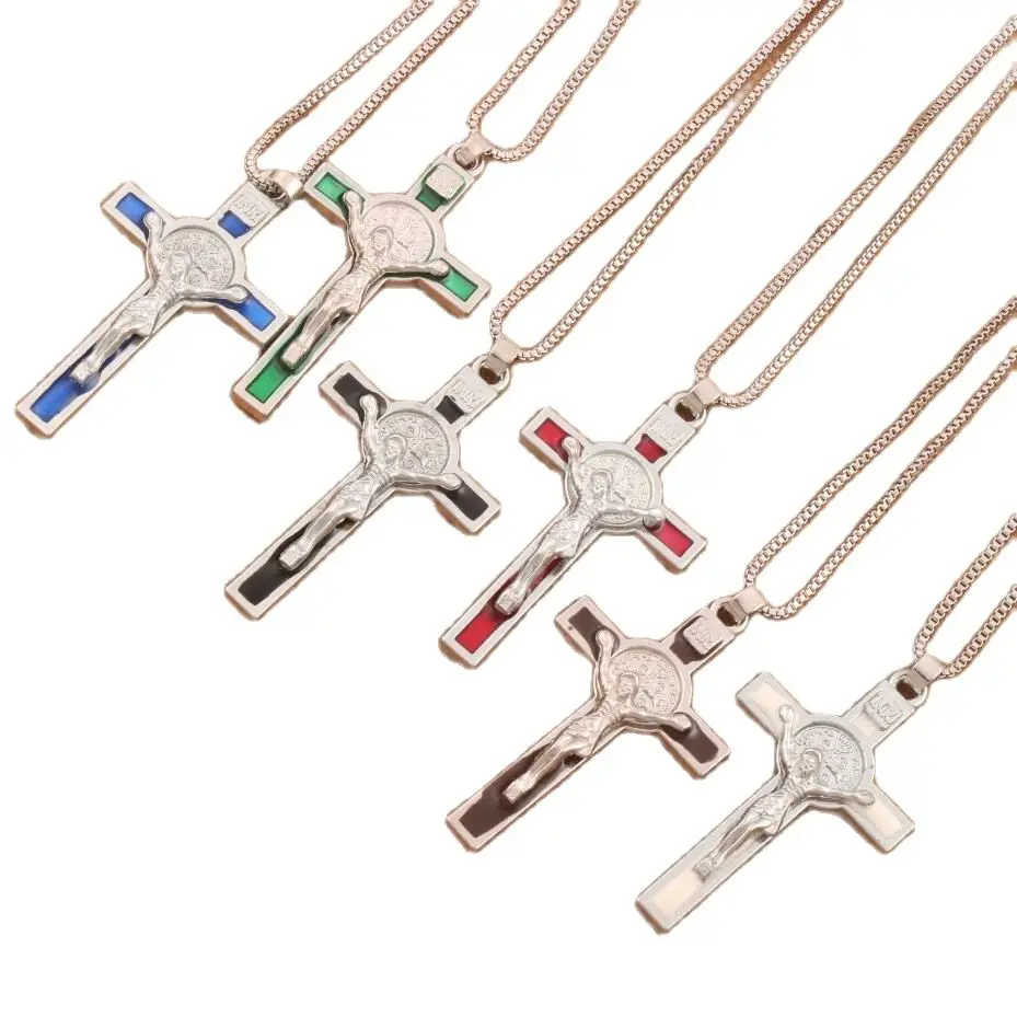 

20pcs 5color Enamel Saint Benedict Medal Italia Crucifix Cross Religious 53.1x29.2mm Pendant Necklaces N1715 Heart