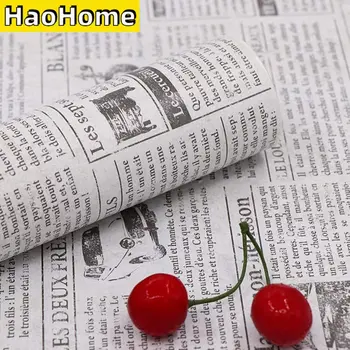 HaoHome לבן בציר עיתון טפט קשר נייר עמיד למים קליפת מקל טפט עבור מעונות דקור