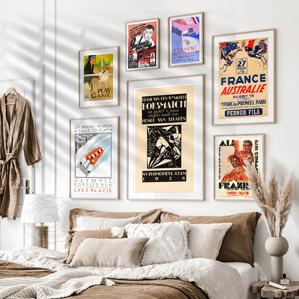 ملصق مسابقة رياضية عتيقة، فن طباعة كرة القدم والملاكمة والتزلج والرجبي والتنس، ملصقات حائط رياضية قديمة، لوحة قماشية، #3