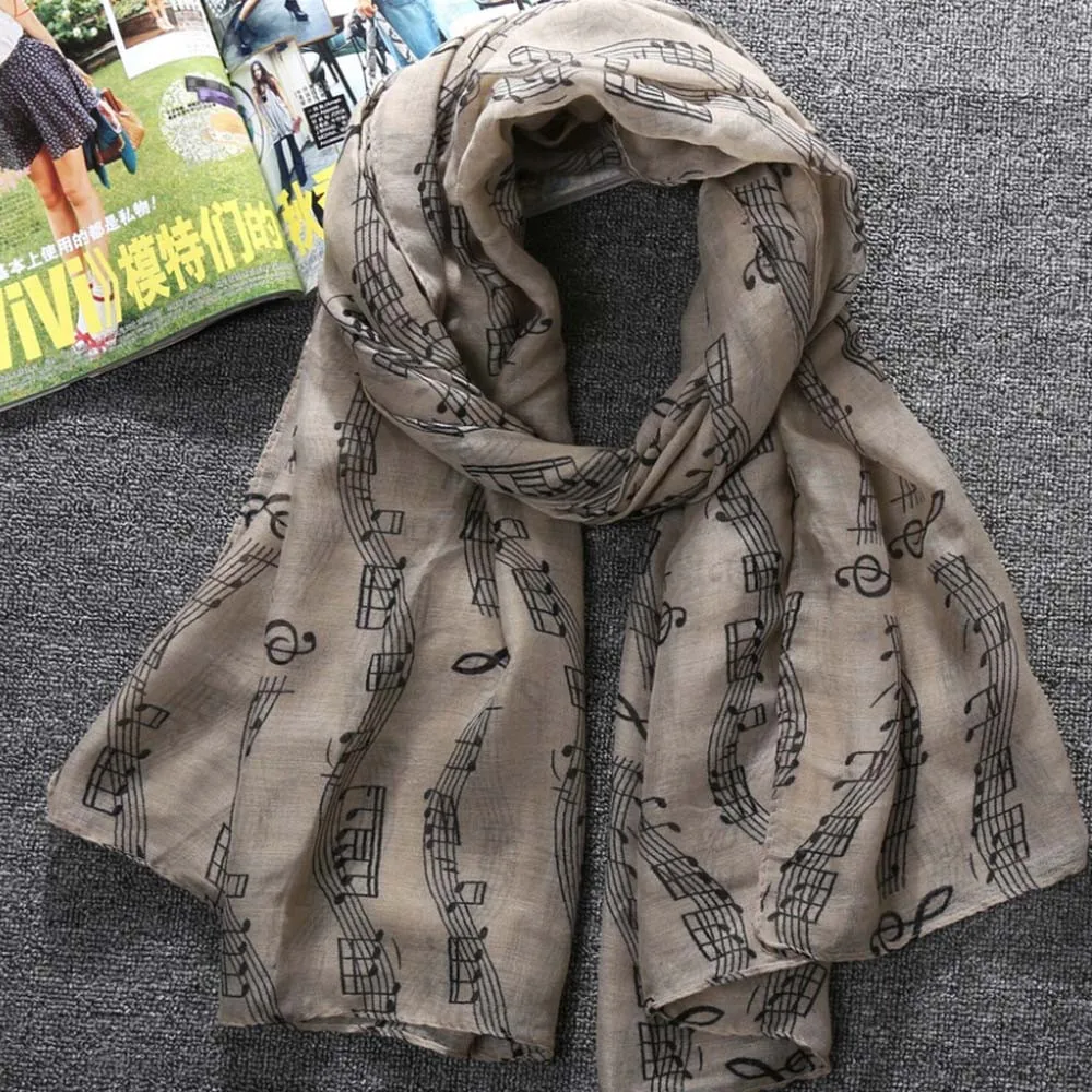 Voile Scarves Women Lady Musical Note Chiffon Neck Scarf Shawl Muffler Scarves High Quality Fabulous Elastic Beautiful Scarves