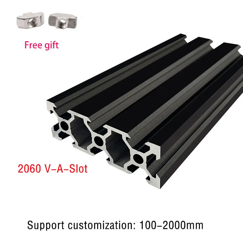 2pcs 2060 V-Slot Aluminum Profile Extrusion Frame Anodized 200-1000 Length Black CNC Laser Engraving Machine 3D Printer Furnitur