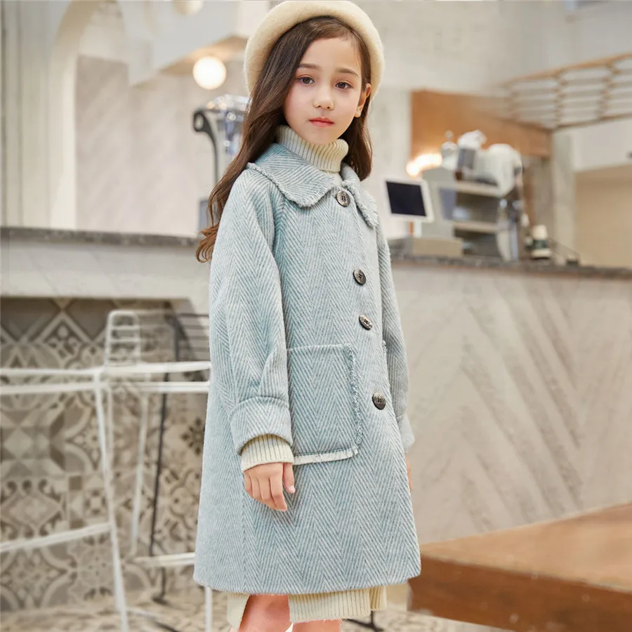 Girls Woolen Coat Autumn and Winter Wear New Korean Fashion Foreign Trade Children Autumn and Winter Woolen Coat