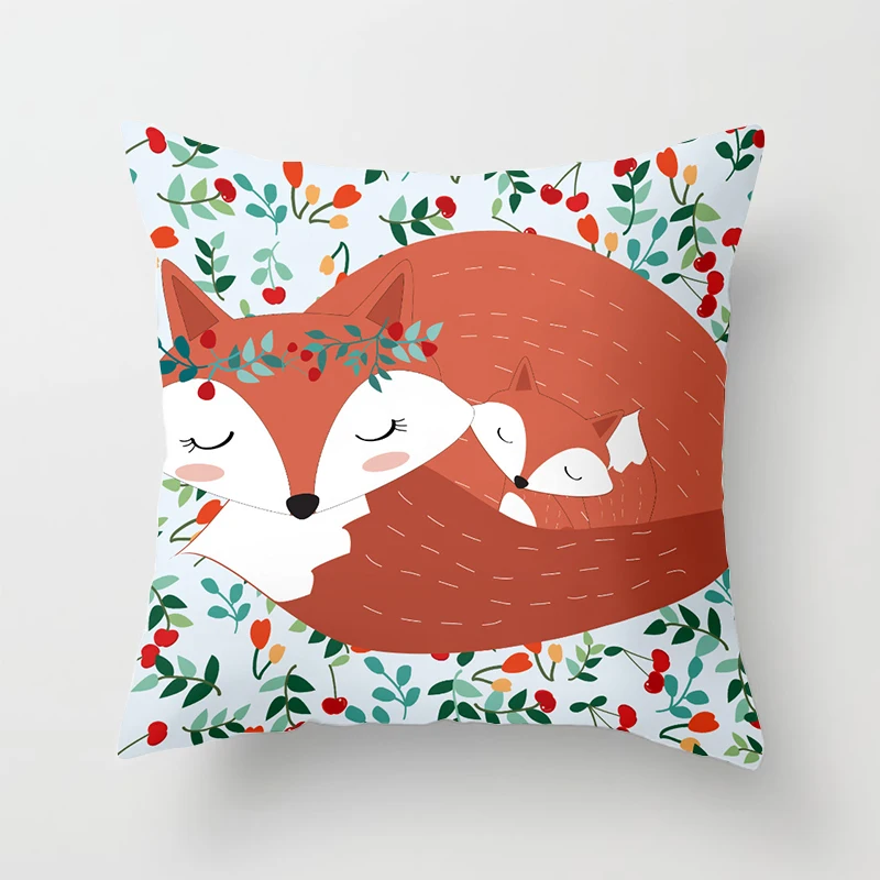 Cartoon Fox Animal Car Pillowcase Polyester cushion covers for living room Throw Pillow Case 45*45 Sofa Decoration Pillowcover