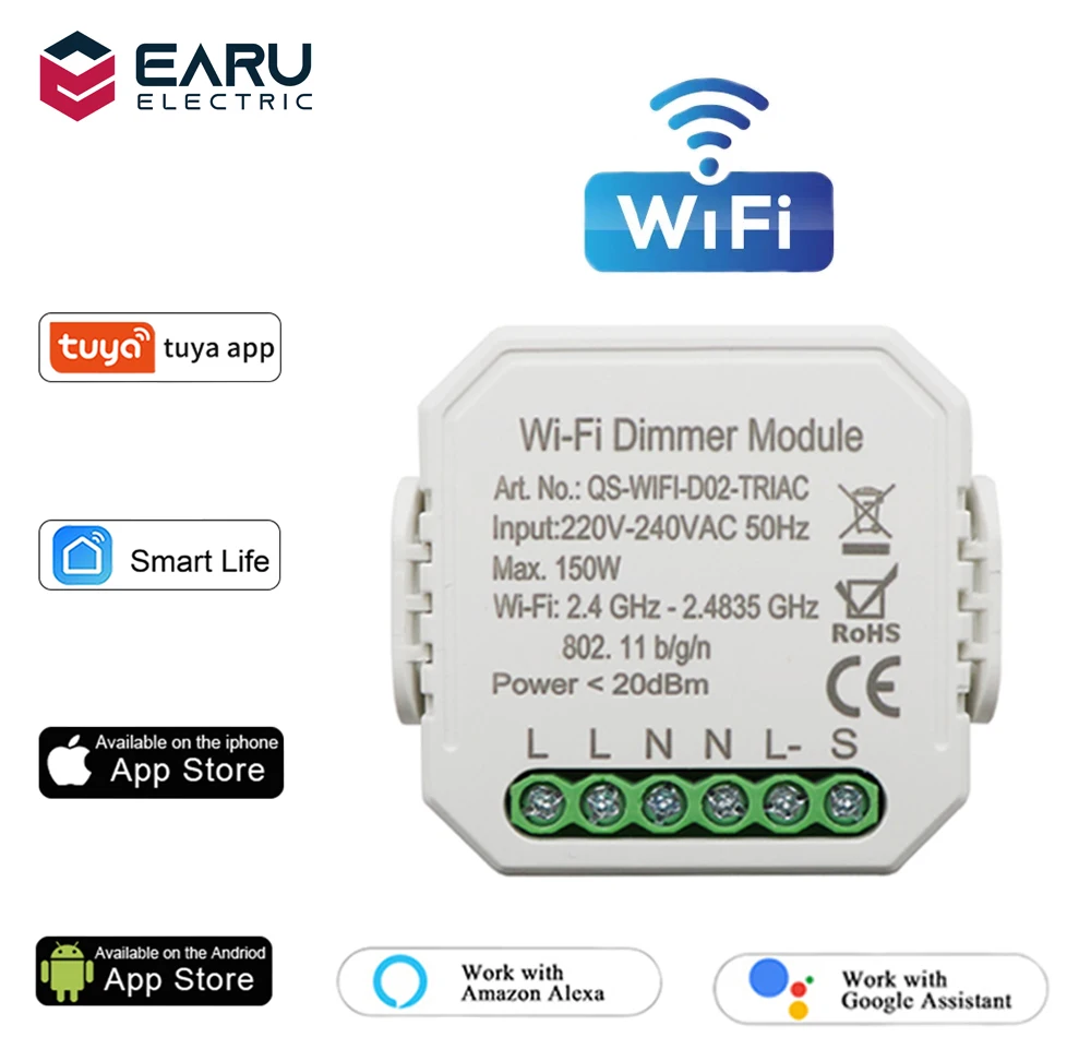 

1 Channel 1/2 Way DIY Smart WiFi LED Light Dimmer Switch by Smart Life Tuya APP Remote Control Works with Alexa Echo Google Home