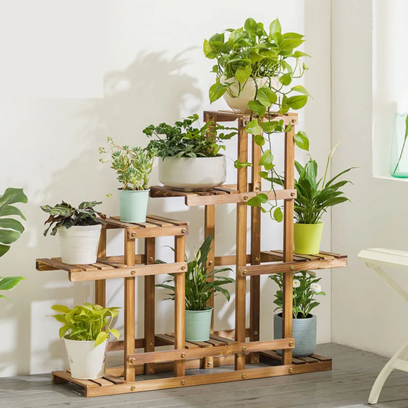 Solid Wood Multi-layer Plant Stand Flower Stand Indoor Living Room Balcony Floor Flower Pot Shelf Tray Stand