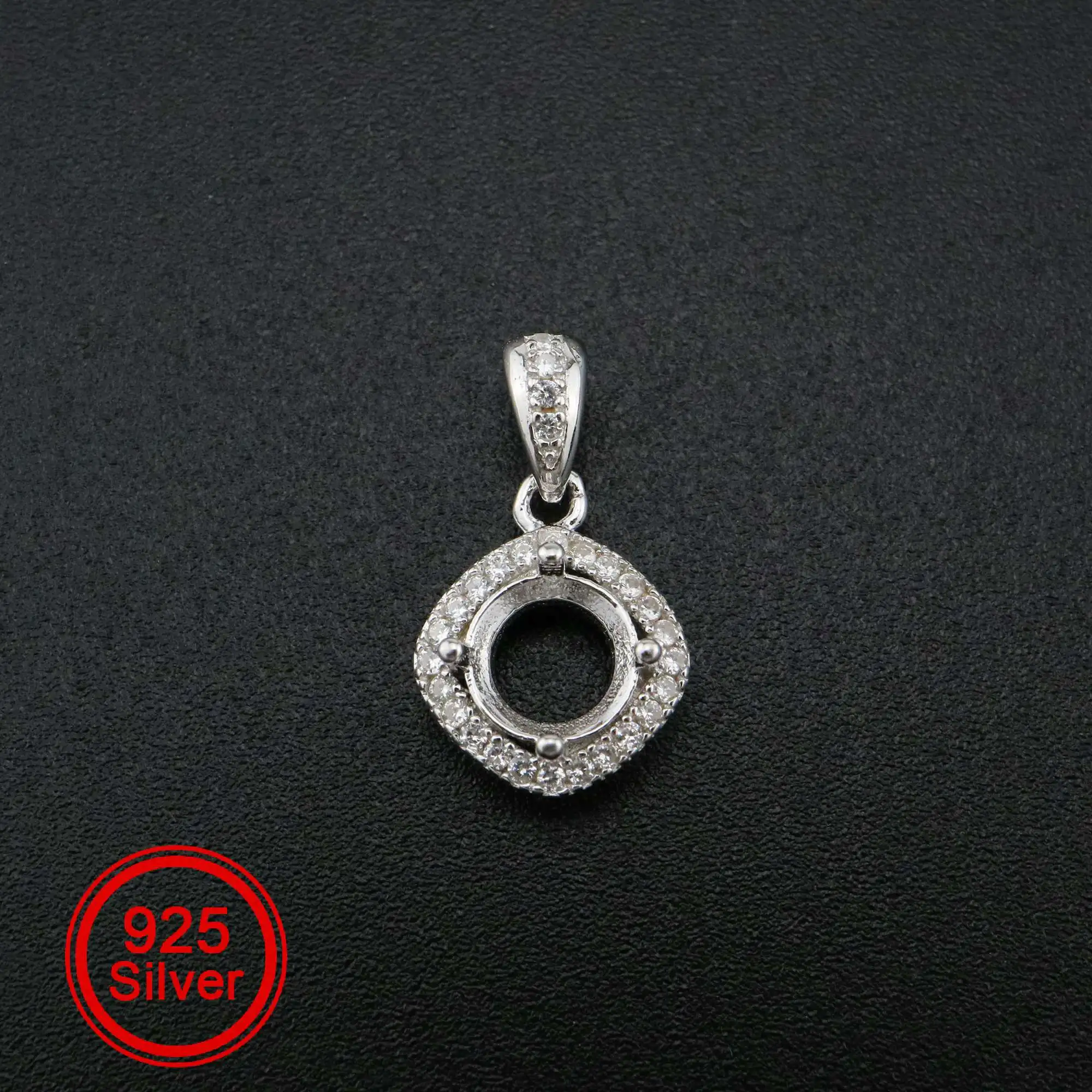 

1Pcs 6.5MM Round Prong Pendant Settings Solid 925 Sterling Silver Gesmtone Charm Bezel Tray DIY Supplies 1411253