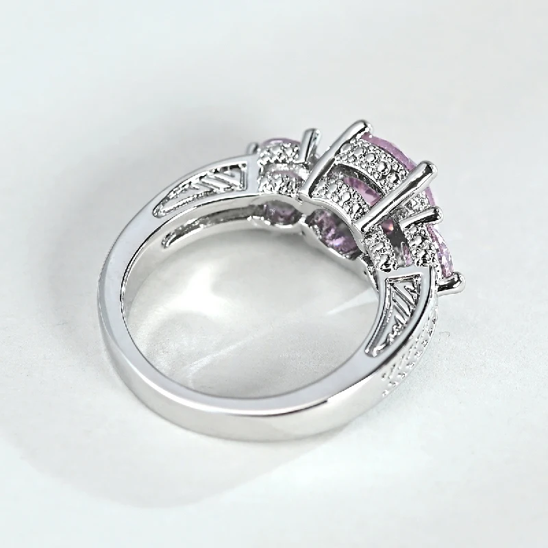 HuiSept anelli di gioielli in argento 925 alla moda con pietre preziose di zircone rosa anello da donna per accessori per feste di fidanzamento di nozze all'ingrosso