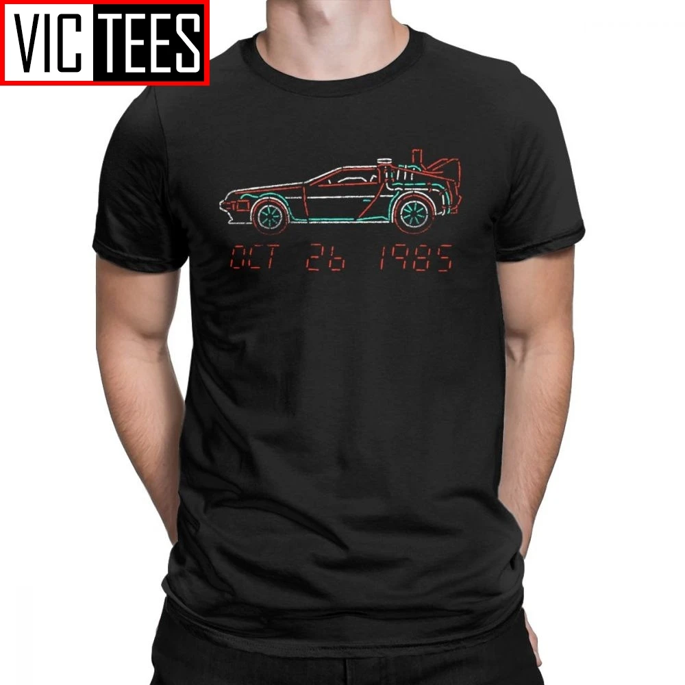 

Back To The Future Delorean Neon Outline Man Men T Shirts Leisure 100% Cotton Short Sleeves Tee Shirt O Neck T-Shirt Summer Tops