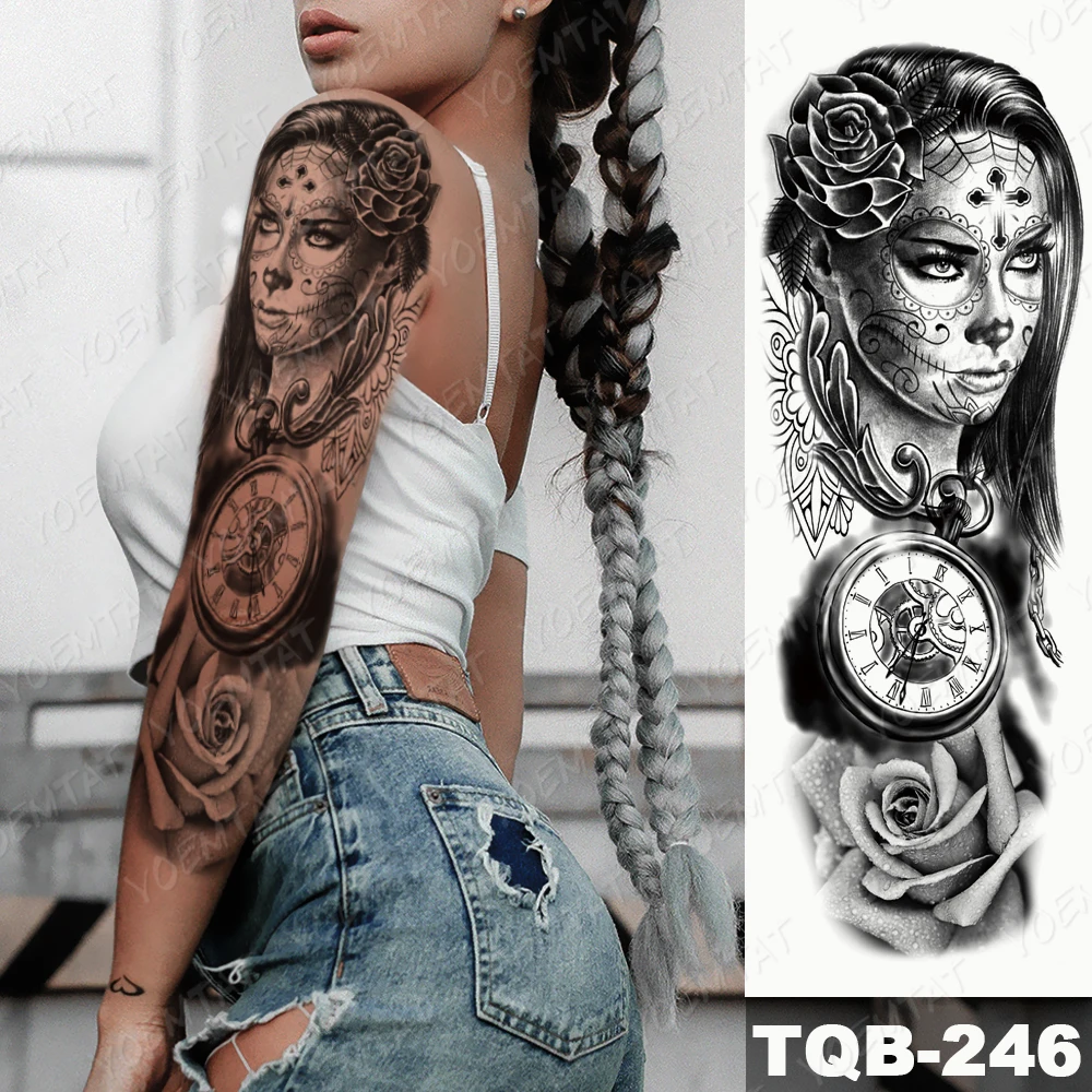 Large Arm Sleeve Tattoo Bird Crow Forest Moon Waterproof Temporary Tatto Sticker Lion Wolf Clock Body Art Full Fake Tatoo Men