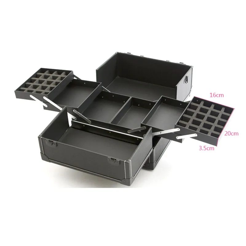 Professional Makeup Artist Beauty Manicure Haircut Travel Hand Suitcase Pvc Leather Black Retro Large Folding Luxury Organizer