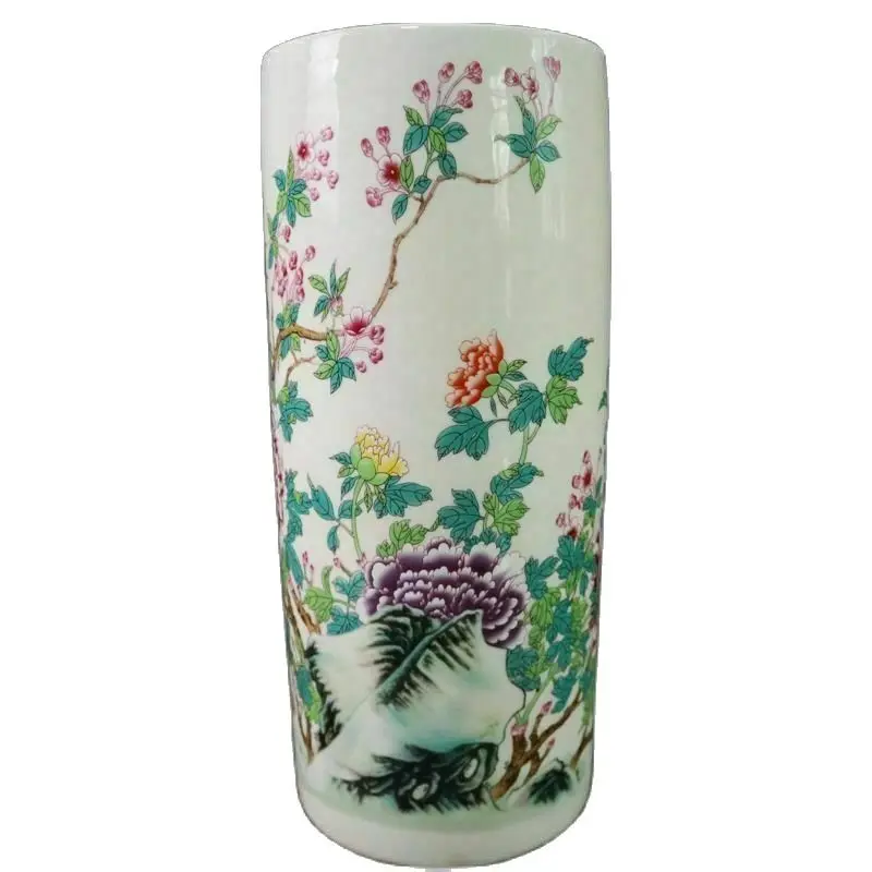 

Chinese Old Porcelain Pastel Flower Pattern Large Pen Holder Vase